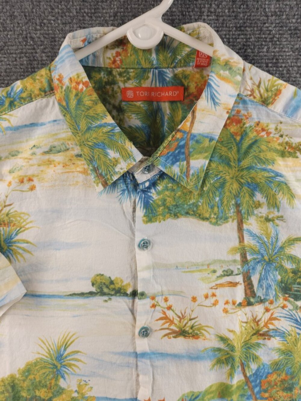Tori Richard Beach Scene Print Hawaii Large Short Sleeve Colorful Cotton USA